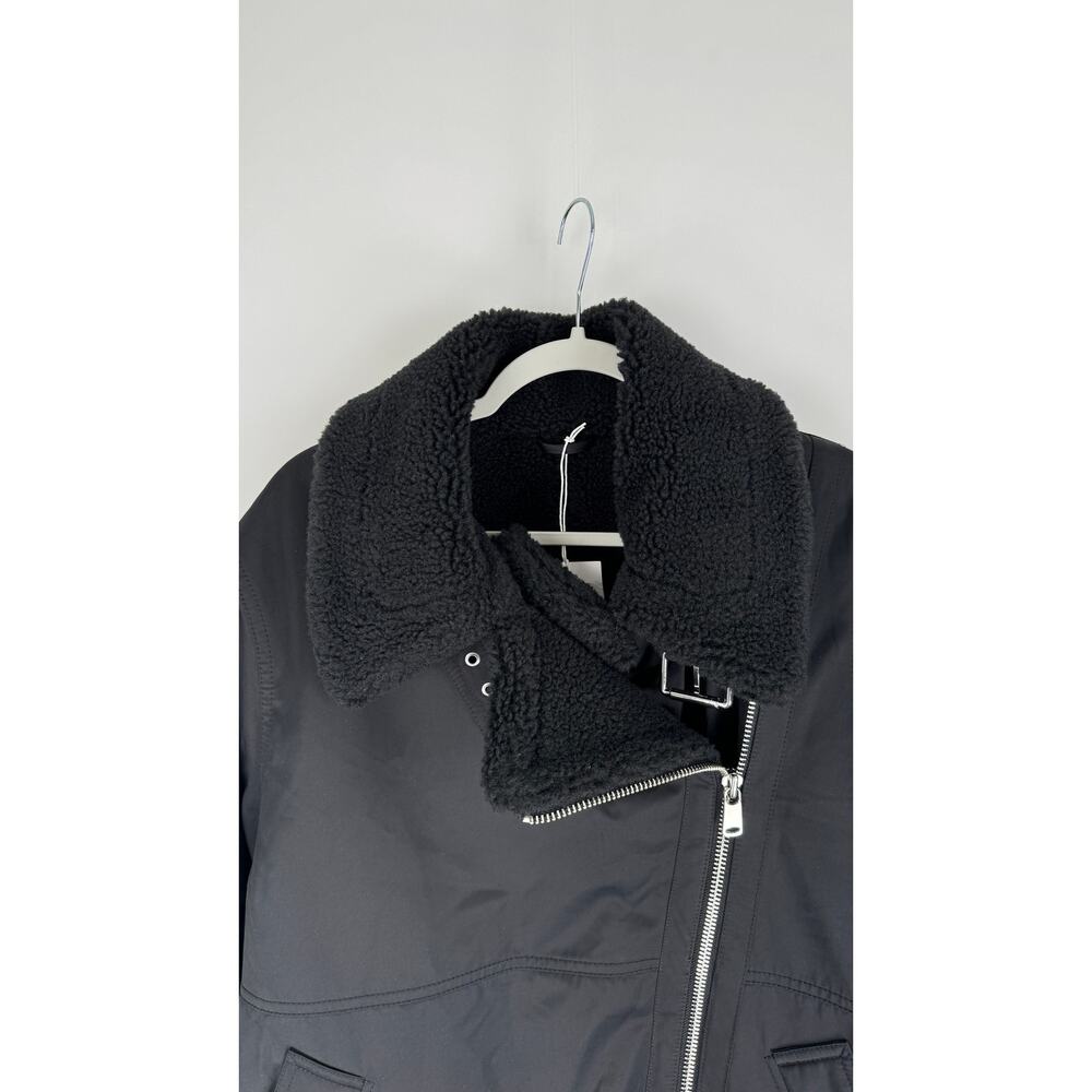 & Other Stories Stockholm Aviator Jacket Womens Large Black New Faux Shearling - Picture 9 of 16